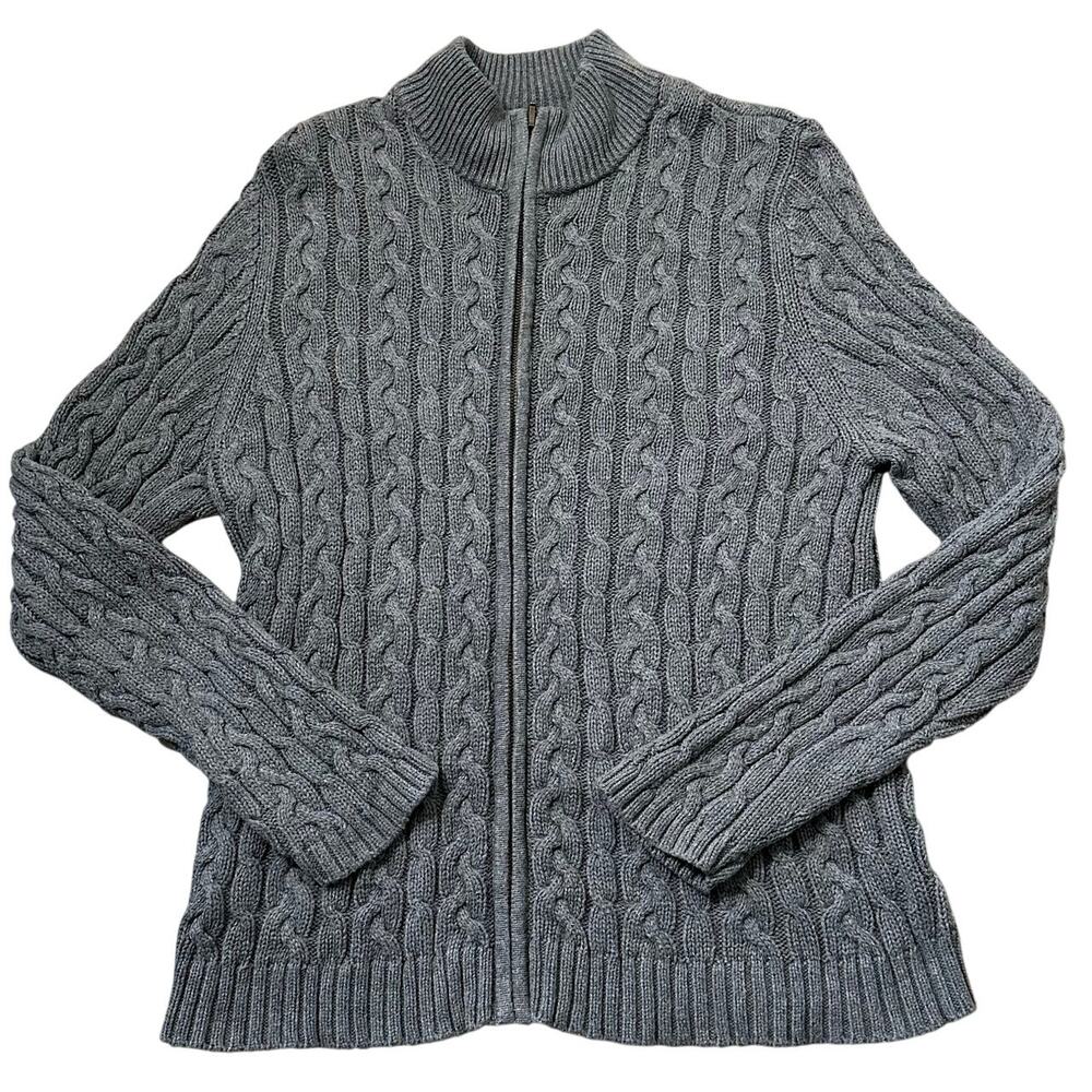 Croft & Barrow Cable Knit Zip Sweater Women’s XL Gray Cotton Mock Neck